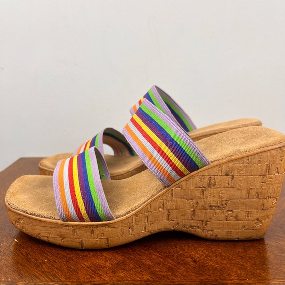 Italian Made Wedges Slip Ons Rainbow Elastic Straps 7M - Picture 4 of 11
